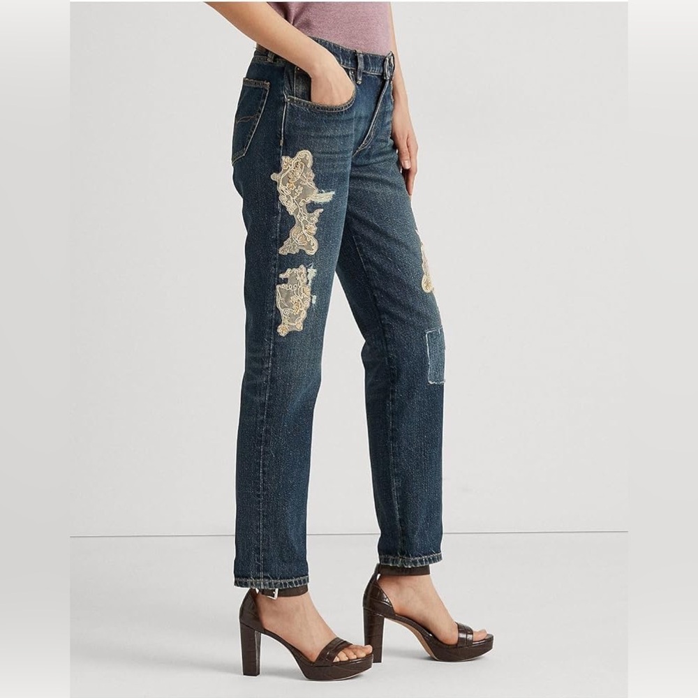 Lauren Ralph Lauren Women's Embellished Mid-Rise Jeans Blue - Picture 4 of 4